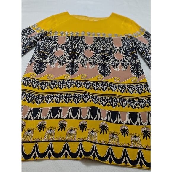 J.Crew Womens Shift Dress Yellow Black Silk Jules Scroll Print Long Sleeve 6 - Picture 2 of 12